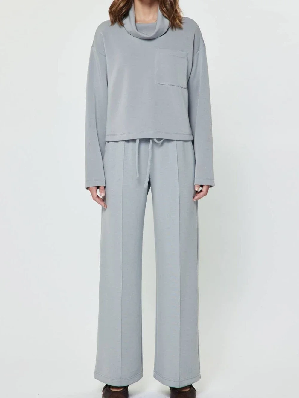 Modal Relaxed Wide-Leg Lounge Sweatshirt And Pants Set in Light Dusty Blue